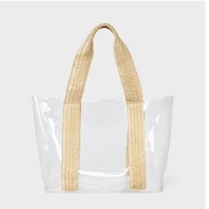 Shade & Shore Clear Tote Bag Large Straw Handles Stadium Beach NWT